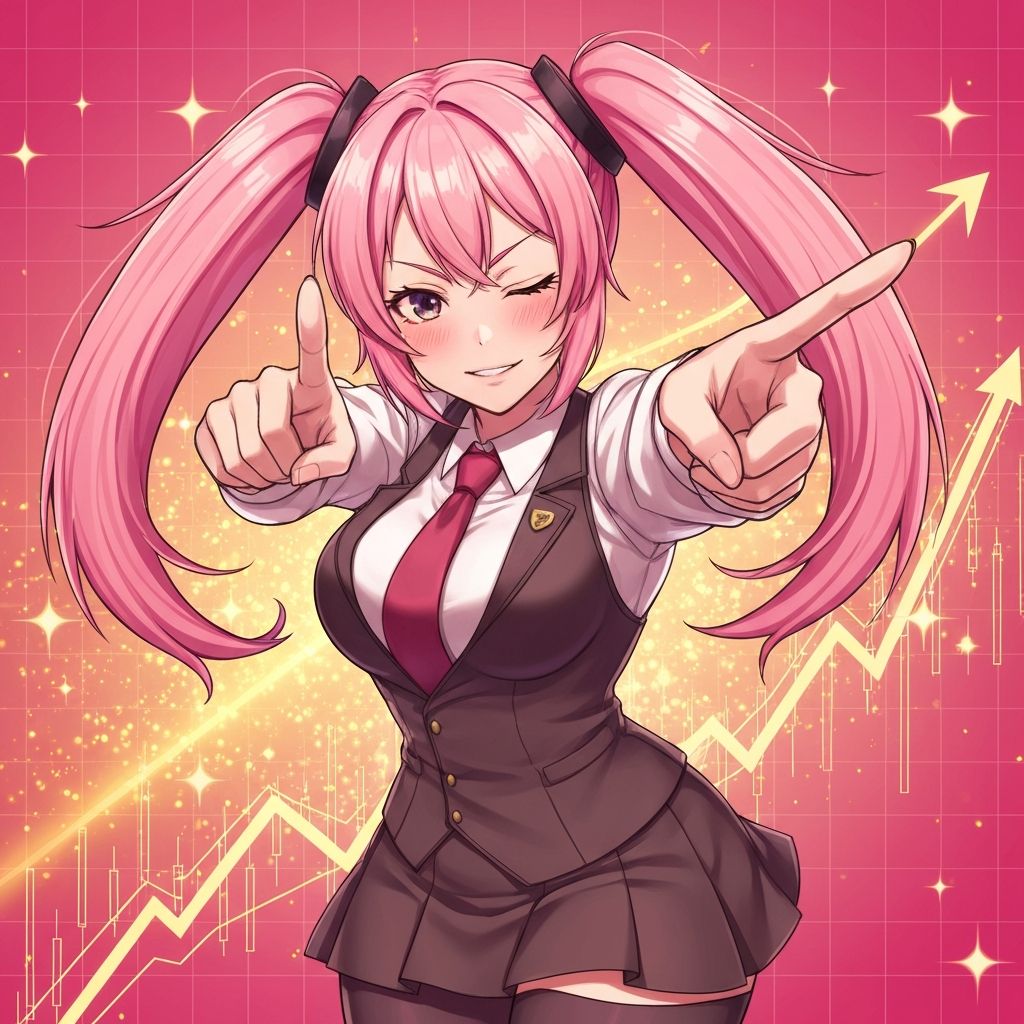 Confident tsundere anime girl pointing forward